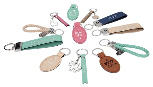 Depesche 11807-095 Vergiss mich nicht Schlüsselanhänger, gezacktes Schildchen aus Leder mit "Immer für dich da", Türkis, inkl. Metallanhänger im Flügel-Form mit Emaille von Depesche