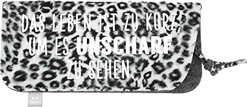 Depesche 11838-017 - Brillenetui aus Filz, mit Leo-Muster in Weiß-Schwarz und der Aufschrift ,,Das Leben ist zu kurz, um es unscharf zu sehen.´´ von Depesche