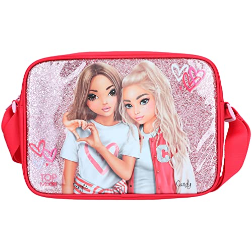 Depesche 12235 TOPModel One Love - Umhängetasche in Rosa und Rot mit Herzen, Tasche mit Reißverschluss und längenverstellbarem Tragegurt von Depesche