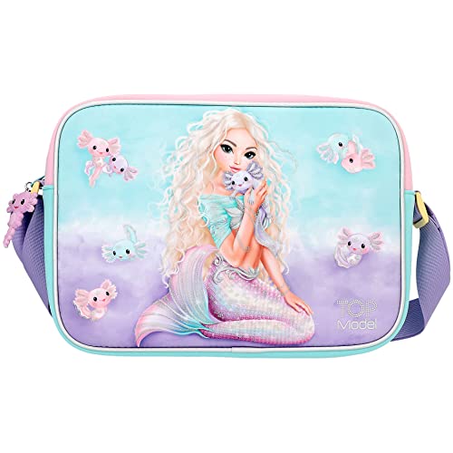 Depesche 12302 TOPModel Mermaid - Umhängetasche in Rosa und Türkis mit Meerjungfrauenmotiv, Tasche mit Reißverschluss und längenverstellbarem Tragegurt von Depesche