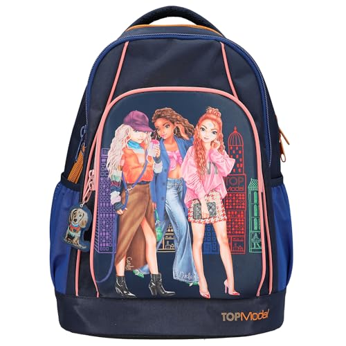 Depesche 12565 TOPModel City Girls - Schulrucksack in Dunkelblau mit Model-Motiv, Schultasche mit verstellbaren Trägern und Anhänger von Depesche