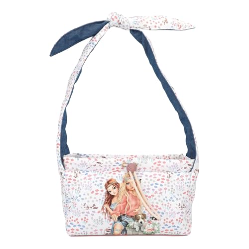 Depesche 12926 TOPModel Velo Fleur - Umhängetasche in Weiß und Blau, mit Model Motiv und Blumen Muster, Handtasche mit Knotendetail von Depesche