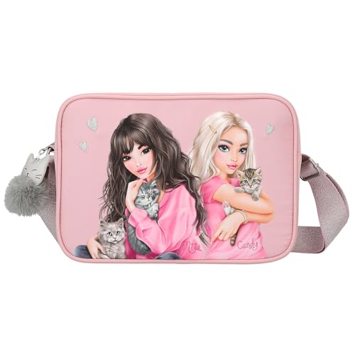 Depesche 12951 TOPModel Kätzchen - Umhängetasche in Rosa mit Model-Motiv, Tasche mit verstellbarem Schultergurt, Mehrfarbig von Depesche