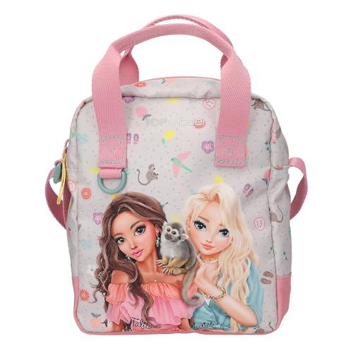 Depesche 13327 TOPModel Juicy - Umhängetasche in Creme und Rosa, mit Model Motiv, Äffchen und buntem Muster, Handtasche mit verstellbarem Gurt von Depesche