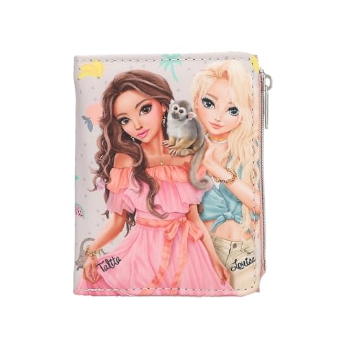 Depesche 13328 TOPModel Juicy - Portemonnaie in Creme und Rosa, mit Model Motiv, Äffchen und buntem Muster, Geldbörse mit Druckknopf-Verschluss von Depesche