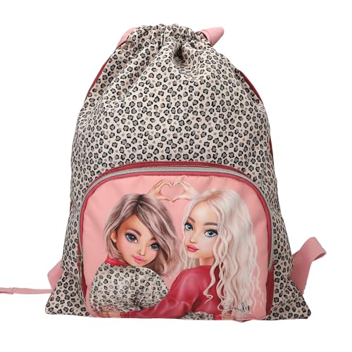 Depesche 13645 TOPModel Leoheart - Sporttasche in Rosa und Rot, mit Model Motiv und Leo-Muster, Tasche mit Kordel-Zug von Depesche