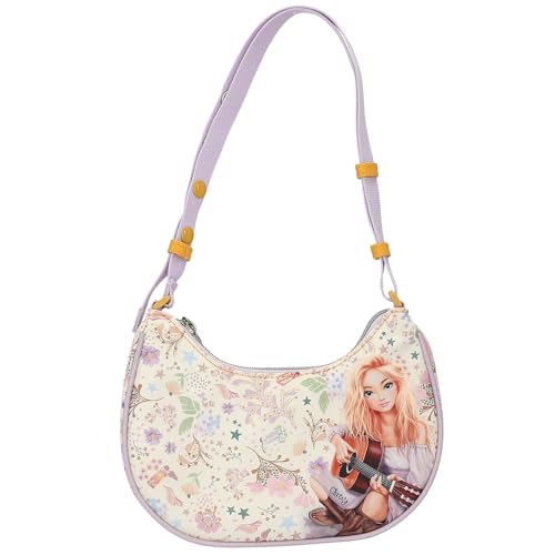 Depesche Unisex Kinder Halbmond 13670 TOPModel Cowgirl-Kleine Handtasche in Lila, mit Model Motiv und Blumen Muster, Täschchen mit Reißverschluss-Anhänger, Creme von Depesche