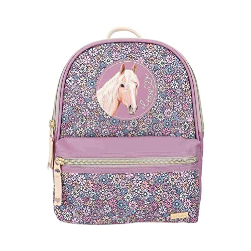 Miss Melody von DePesche - Flowerfield -Rucksack mit Pferd und Blumen Der kleine Miss Melody -Rucksack ist oben und höher mit einem hübschen Blumendout, das sich an das rauchige Lila der Kanten und die einzelnen Taschen mit Taschen anpasst. Wunderschöne Attraktion: Der Patch auf dem Pferd an der Vorderseite und die Liebe gebogene Stickerei. Die beige -Träger sind in Länge einstellbar und der Rucksack verfügt über einen praktischen Griff für den Transport und eine separate interne Tasche im Hauptfach. Details des Artikels: Abmessungen (Länge x Breite x Höhe): ca. 11 x 22 x 28 cm. Material: 100% Polyester. Beschichtung: 100% Polyurethan Riemen: 100% Baumwolle. Inhalt des Pakets: 1 Rucksack von Depesche