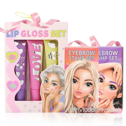 TOPModel Lipgloss Set BEAUTY and ME 1 Set mit 3 Lipgloss + TOPModel Augenbrauen Set BEAUTY and ME 2er Set in 2 Farben, Kinderfreundlicher Schminkspaß für Mädchen von Depesche