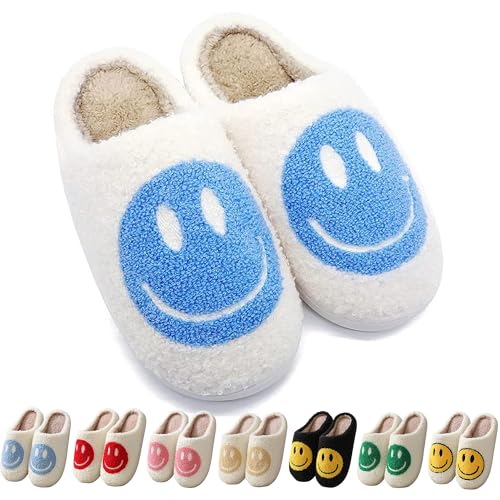 DepiYorSn Happy Face Pantoffeln, Retro, gemütlich, bequem, Plüsch, warm, Slipper, Winter, weich, flauschig, Indoor-Hausschuhe mit Memory-Schaum für Herren und Damen, blau, Größe 39-40, Blau, 6.5-7.5 DepiYorSn Happy Face Pantoffeln, Retro, gemütlich, bequem, Plüsch, warm, Slipper, Winter, weich, flauschig, Indoor-Hausschuhe mit Memory-Schaum für Herren und Damen, blau, Größe 39-40, Blau, 6.5-7.5 von DepiYorSn