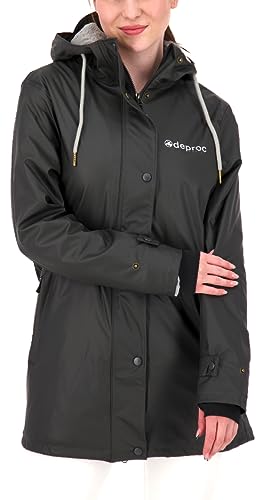 Deproc Active Damen Friesennerz Regenmantel Mit Kapuze Gefüttert Wasserdicht Wetterfest Übergangsjacke New Ellesmere Regenjacke, Anthrazit, 36 EU von DEPROC-Active