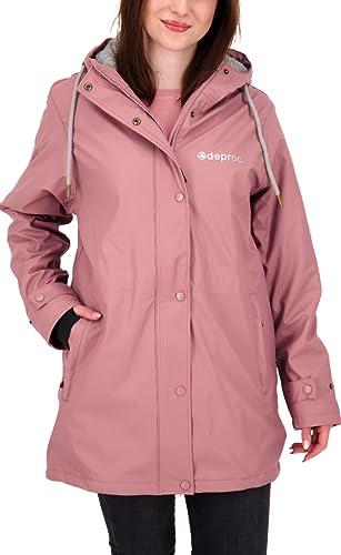 Deproc Active Damen Friesennerz Regenmantel Mit Kapuze Gefüttert Wasserdicht Wetterfest Übergangsjacke New Ellesmere Regenjacke, Berry, 44 EU von DEPROC-Active