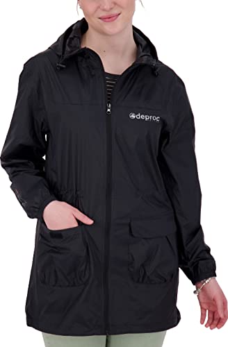 Deproc Active Damen Regenmantel Mit Kapuze Wasserdicht Wetterfest Windbreaker Übergangsjacke Lynn Women Regenjacke, Schwarz, 44 EU von DEPROC-Active