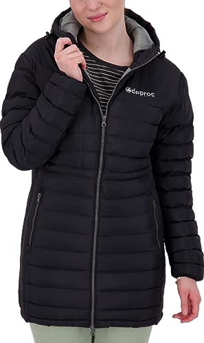 Deproc Active Leichter Damen Steppmantel in Daunenoptik mit fester Kapuze Winterjacke Übergangsjacke Langjacke GILMOUR auch in Großen Größen von DEPROC-Active