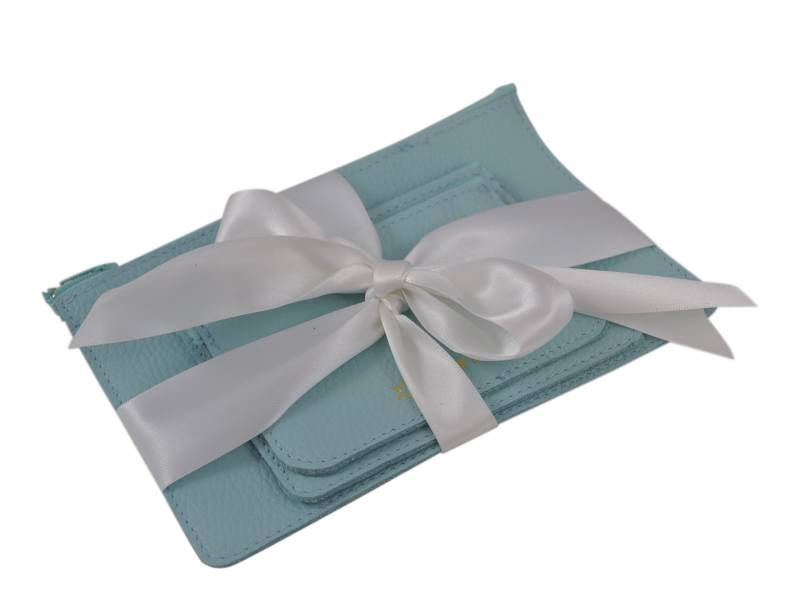 Handgefertigtes Luxus-Lederset Mit 3 Taschen in Türkis. Verwenden Sie Sie Als Geldbörse, Kulturbeutel, Für Make-Up, Medikamente Oder Stifte von DepsterDesign