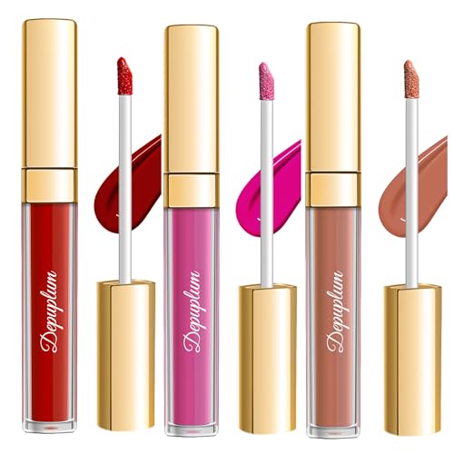 3 Stück Matte Liquid Lipstick für Frauen Nude Red Lipstick Rosa Lippenstift Lippenstift Lang anhaltend ohne Tierversuche (DM05 + DM06 + DM10) von Depuplum