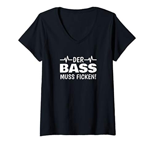 Damen Der Bass muss Ficken Festival Sprüche T-Shirt mit V-Ausschnitt von Der Bass muss F