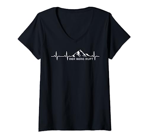 Damen Der Berg Ruft Herzschlag Berge T-Shirt mit V-Ausschnitt Damen Der Berg Ruft Herzschlag Berge T-Shirt mit V-Ausschnitt von Der Berg Ruft Herzschlag Berge