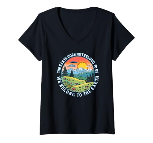 Damen Die Erde gehört Nicht zu Uns, wir gehöre zur Erde T-Shirt mit V-Ausschnitt Damen Die Erde gehört Nicht zu Uns, wir gehöre zur Erde T-Shirt mit V-Ausschnitt von Der Erdgeschäft 1786