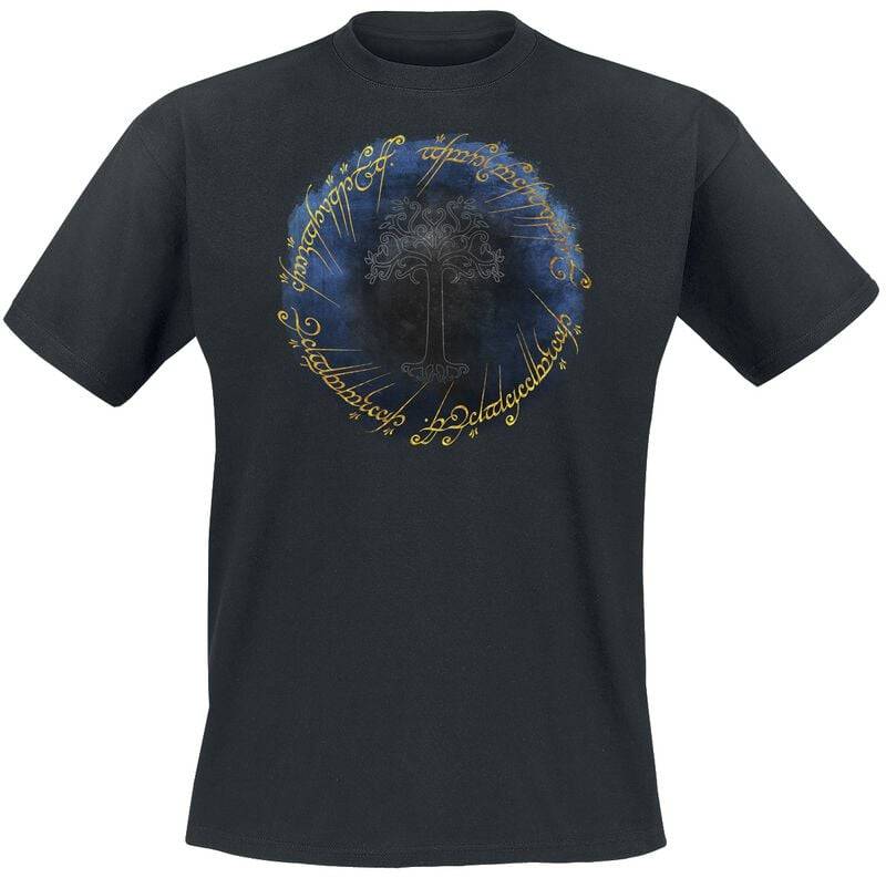 Der Herr der Ringe T-Shirt - Ring & Tree Of Gondor - Goldprint - M bis 5XL - für Männer - Größe 4XL - schwarz  - Lizenzierter Fanartikel von Der Herr der Ringe