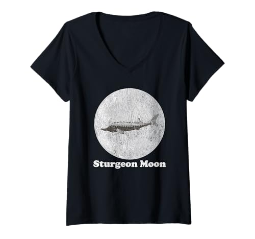 Damen Sturgeon Mond Astrologie Vollmond Space Science Mondphase T-Shirt mit V-Ausschnitt Damen Sturgeon Mond Astrologie Vollmond Space Science Mondphase T-Shirt mit V-Ausschnitt von Der Mond Shop