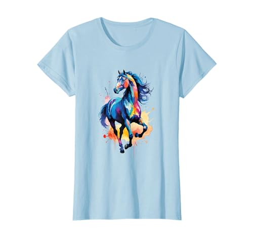 Buntes Pferd im Gallop Süßes Pferde Mädchen Stall und Reiten T-Shirt von Der Pferde Mädchen und Reiter Geschenke Shop