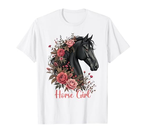 Schwarzes Pferd Rappe Süßes Motiv Mädchen Stall und Reiten T-Shirt von Der Pferde Mädchen und Reiter Geschenke Shop