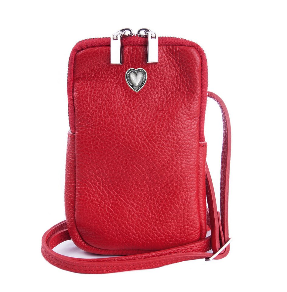 Der Trachtler Handytasche Smartphonetasche, Umhängetasche mit Herz-Zierteil, aus hochwertigem echtem Leder -Made in Italy- von Der Trachtler