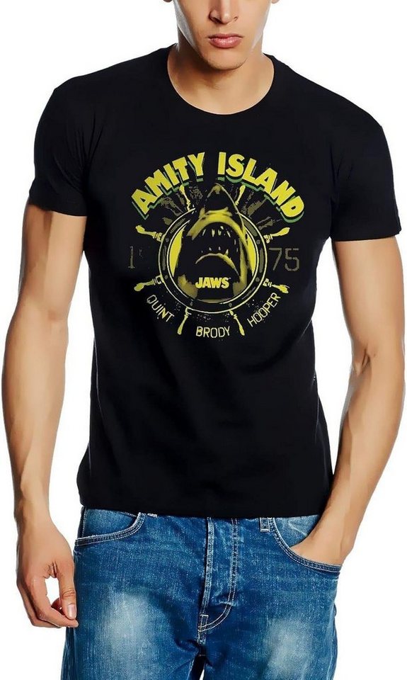 Der Weiße Hai Print-Shirt JAWS T-Shirt der weiße Hai AMITY ISLAND schwarz s M L XL XXL von Der Weiße Hai