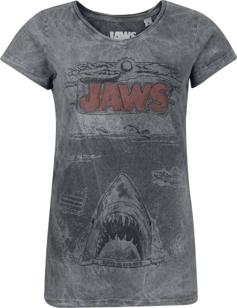 Der weisse Hai Jaws - Comic T-Shirt grau in S von Der weisse Hai