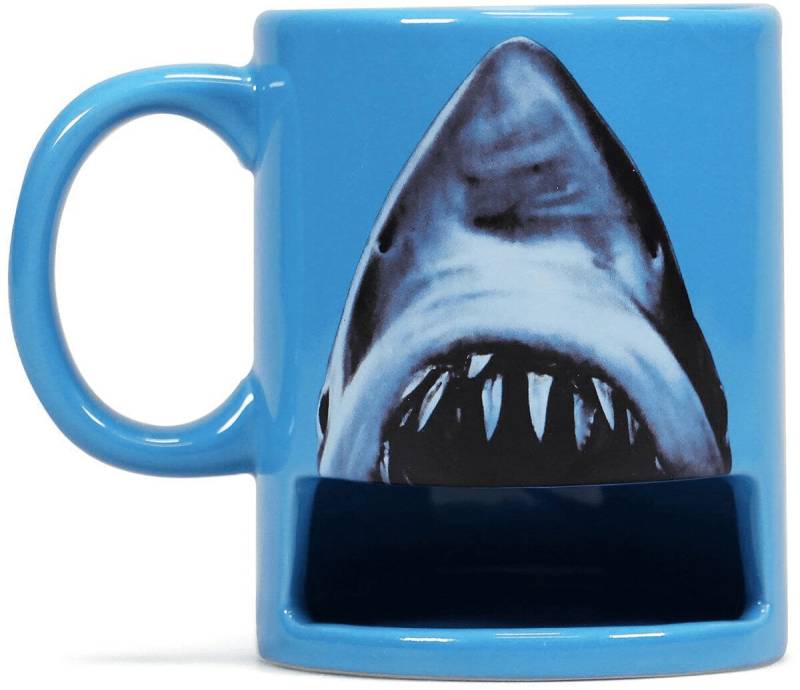 Der weisse Hai Jaws - Tasse mit Keksablage Tasse blau von Der weisse Hai