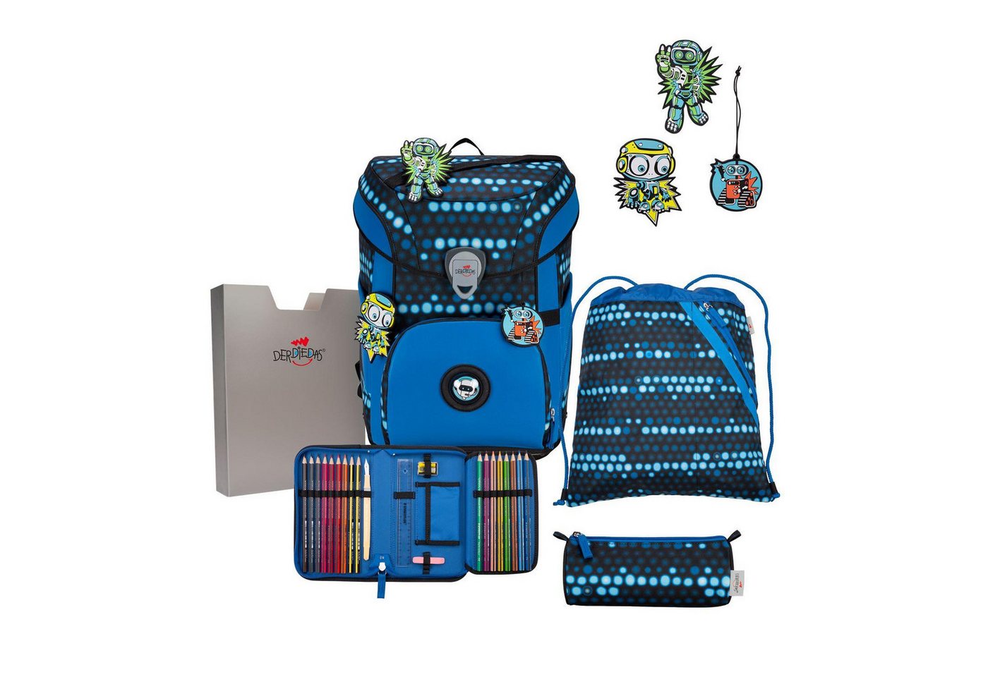 DerDieDas® Schulranzen DerDieDas ErgoFlex Easy Superflash Set Blue Robot von DerDieDas®