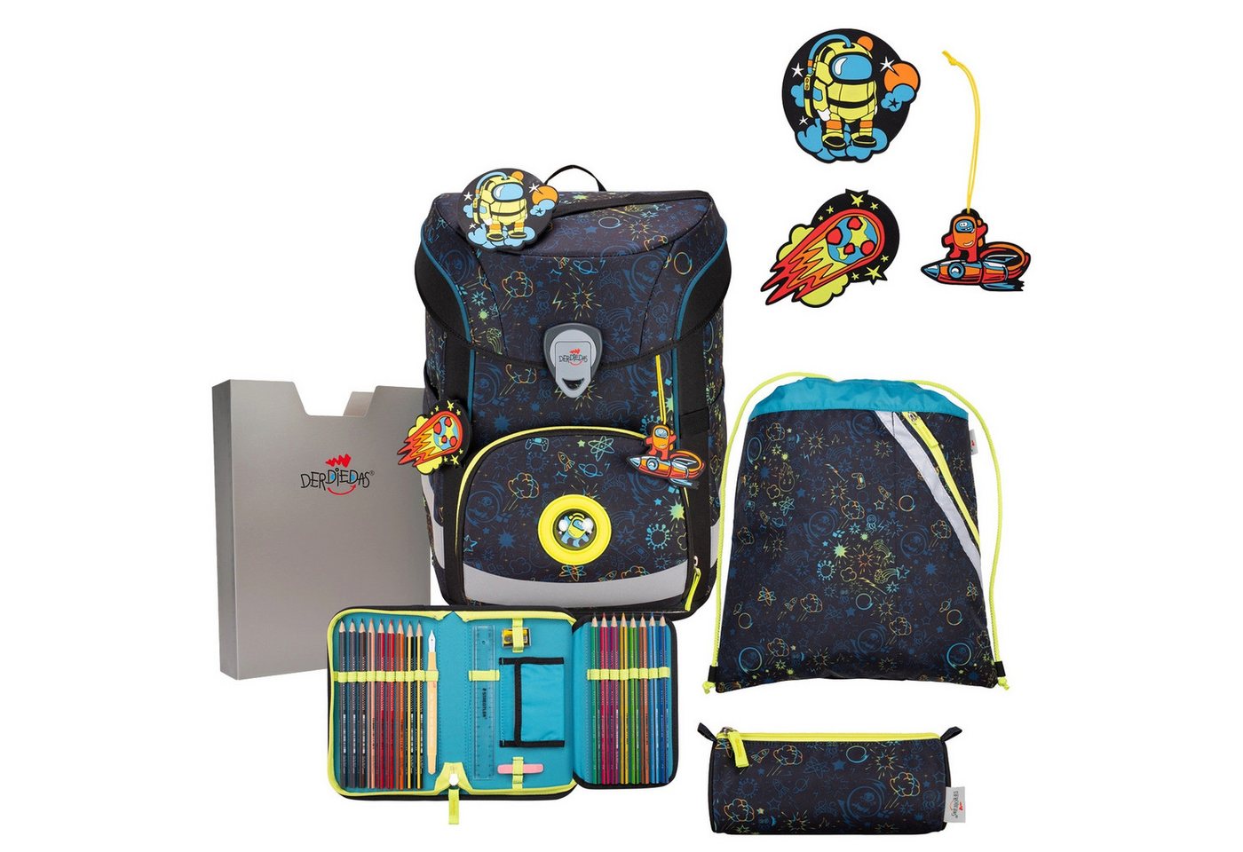 DerDieDas® Schulranzen ErgoFlex Easy Exclusive LED - Schulranzen Set 5 tlg. 950g (Crazy) von DerDieDas®
