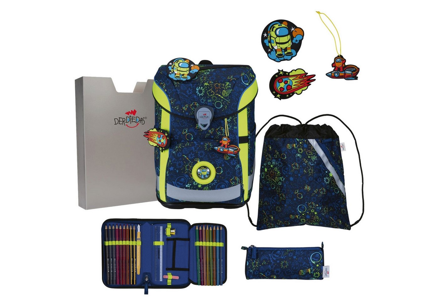 DerDieDas® Schulranzen ErgoFlex Easy - Schulranzen Set 5tlg. 950 g (Neon Crazy) von DerDieDas®