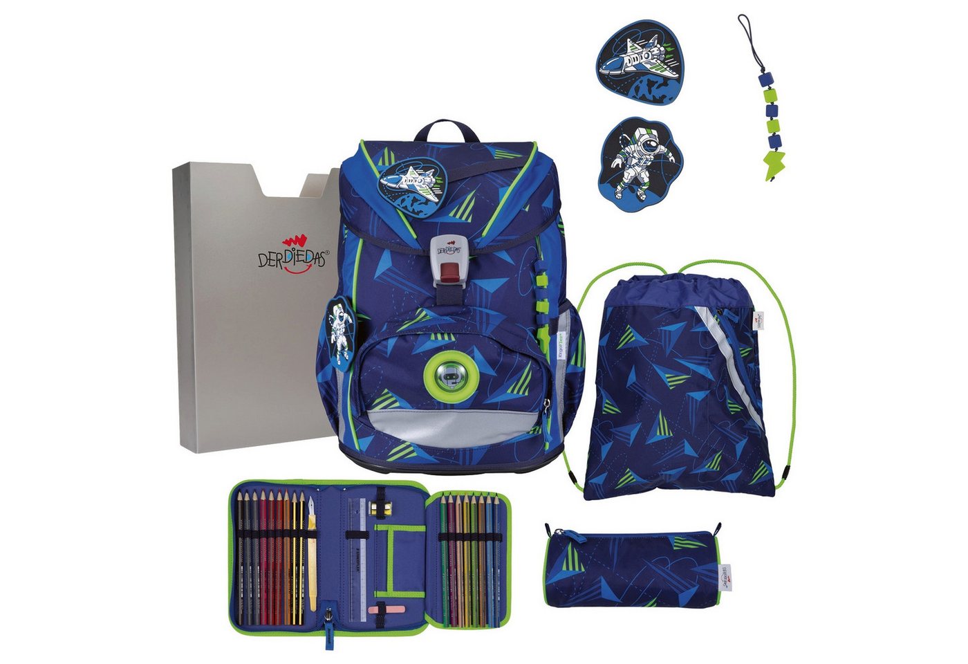 DerDieDas® Schulranzen ErgoFlex Light Exklusiv LED - Schulranzen Set 5tlg. 800g (Moon von DerDieDas®