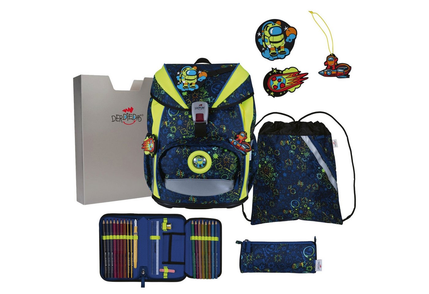 DerDieDas® Schulranzen ErgoFlex Light - Schulranzen Set 5tlg. 800g (Neon Crazy) von DerDieDas®