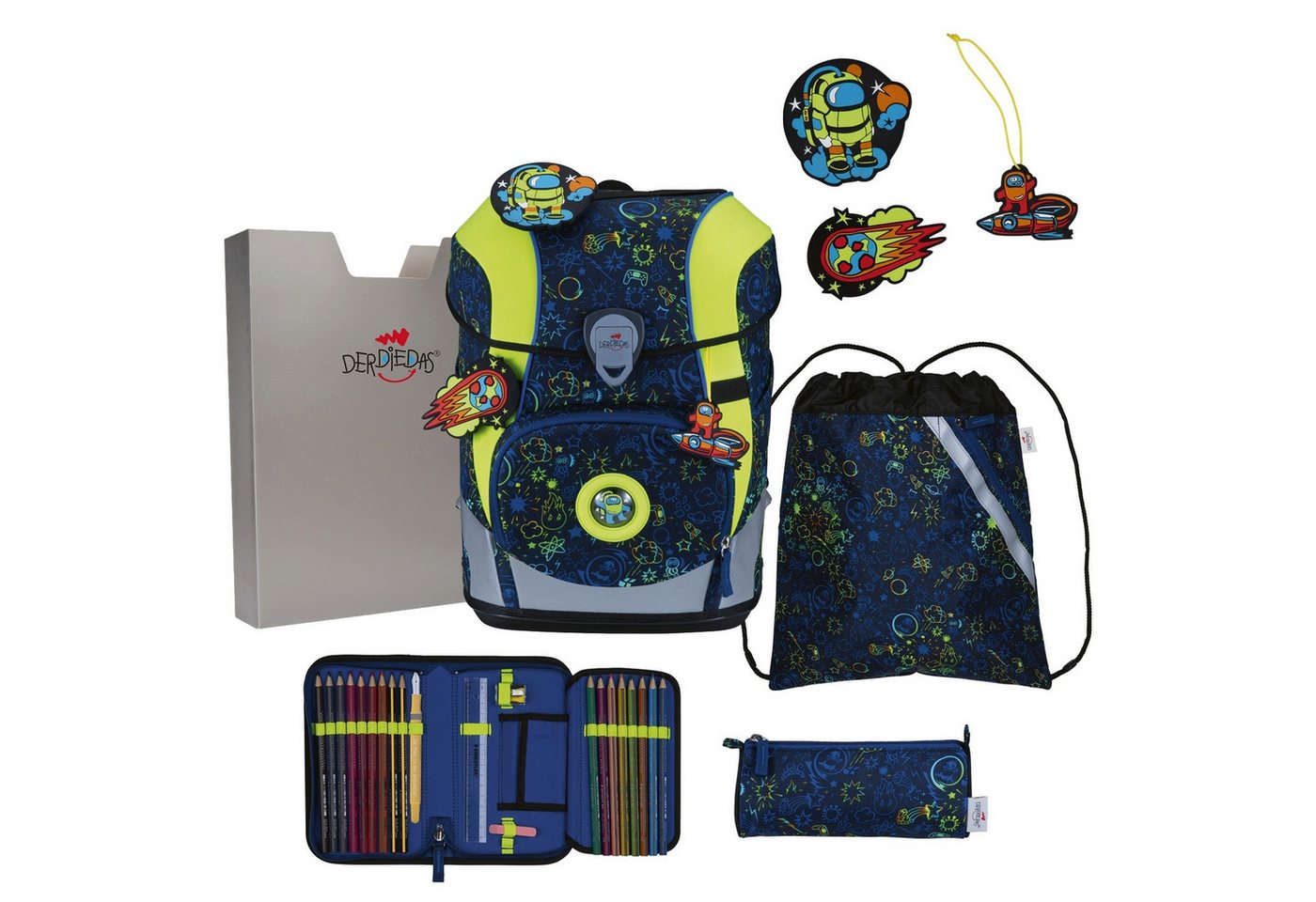 DerDieDas® Schulranzen ErgoFlex Tiny - Schulranzen Set 5tlg. 900g (Neon Crazy) von DerDieDas®