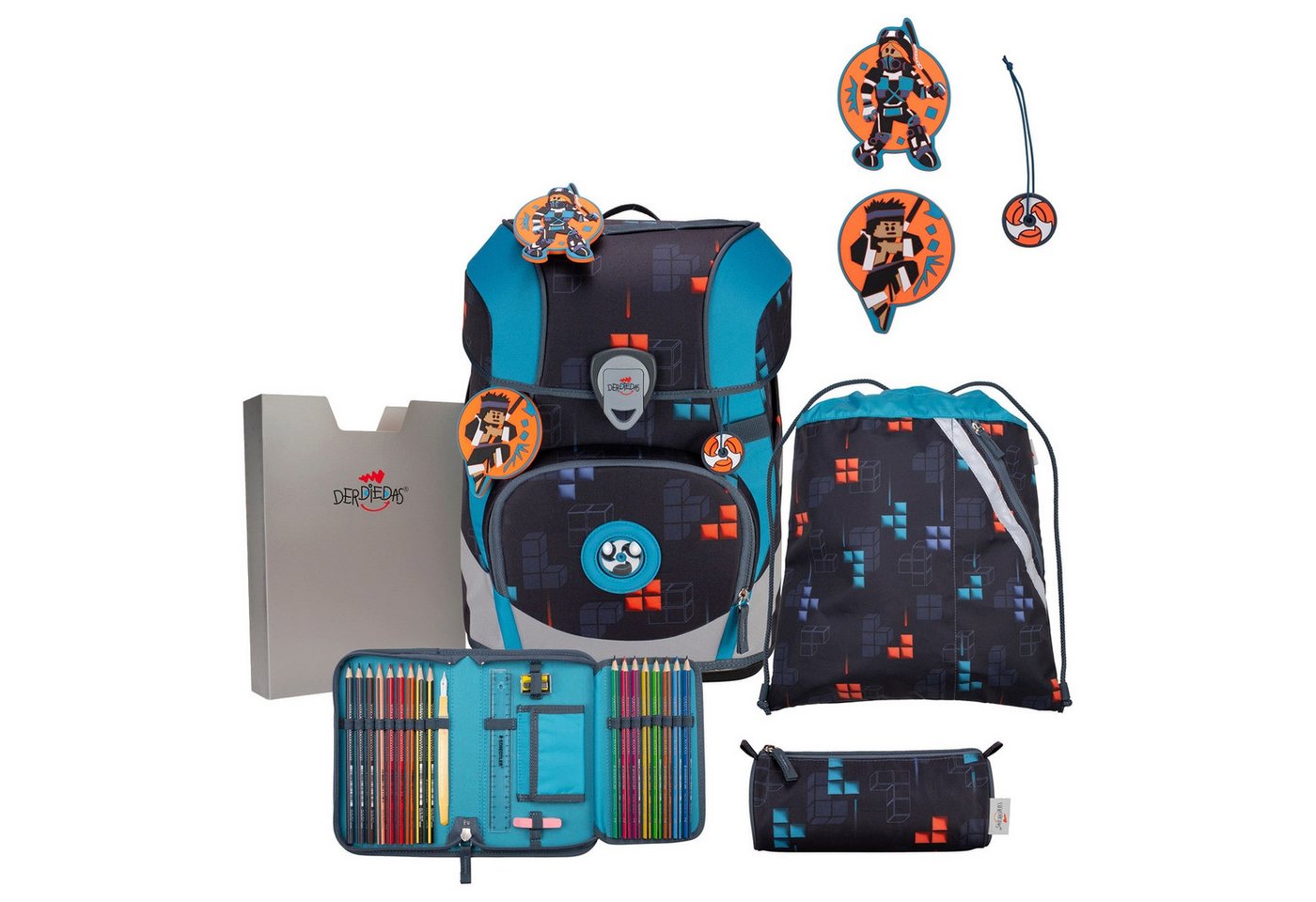 DerDieDas® Schulranzen ErgoFlex Tiny - Schulranzen Set 5tlg. 900g (Ninja Fighter) von DerDieDas®