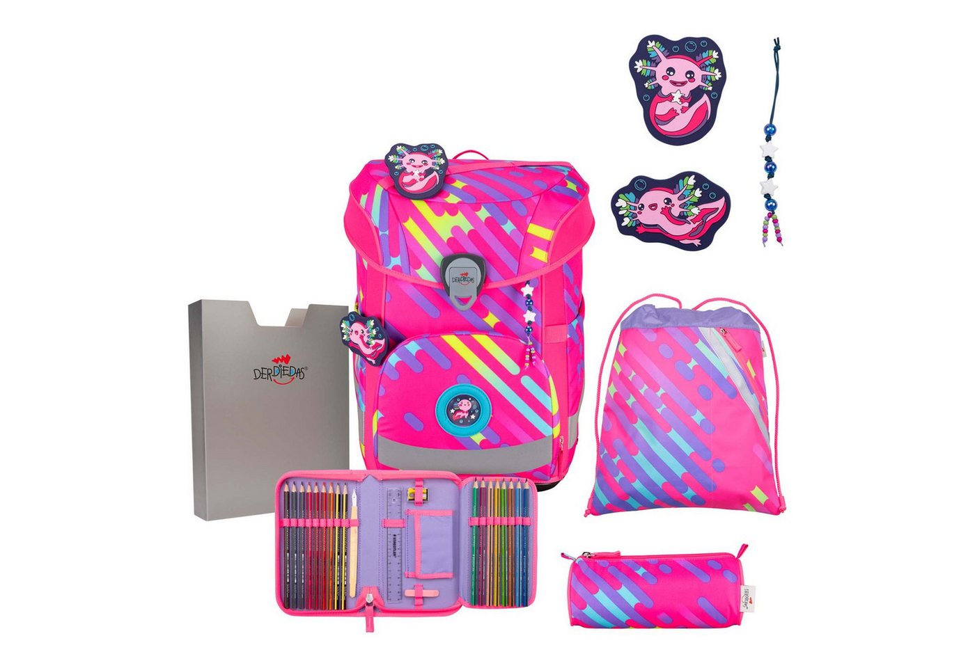 DerDieDas® Schulranzen Exklusiv Neon Schulranzenset 5-teilig (Set, 5-tlg) von DerDieDas®