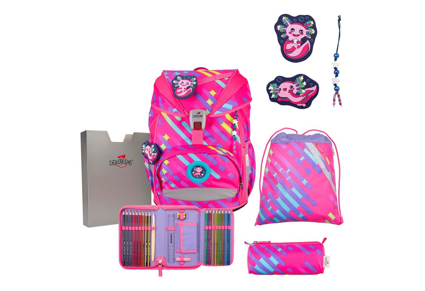 DerDieDas® Schulranzen Exklusiv Neon Schulranzenset 5-teilig (Set, 5-tlg) von DerDieDas®