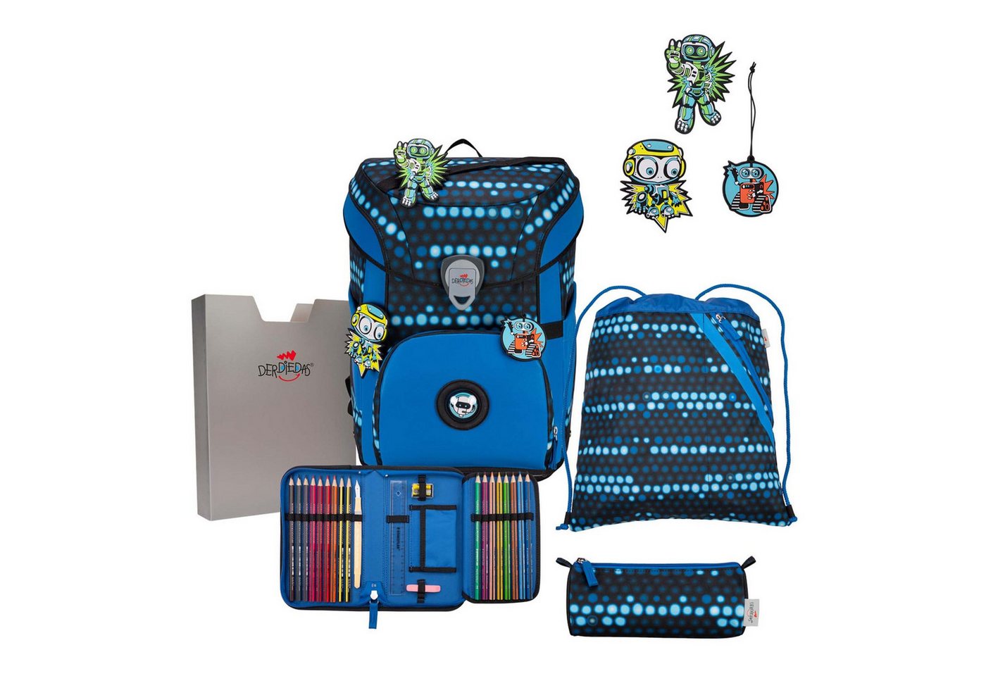 DerDieDas® Schulranzen Exklusiv Superflash Schulranzenset 5-teilig (Set, 5-tlg) von DerDieDas®