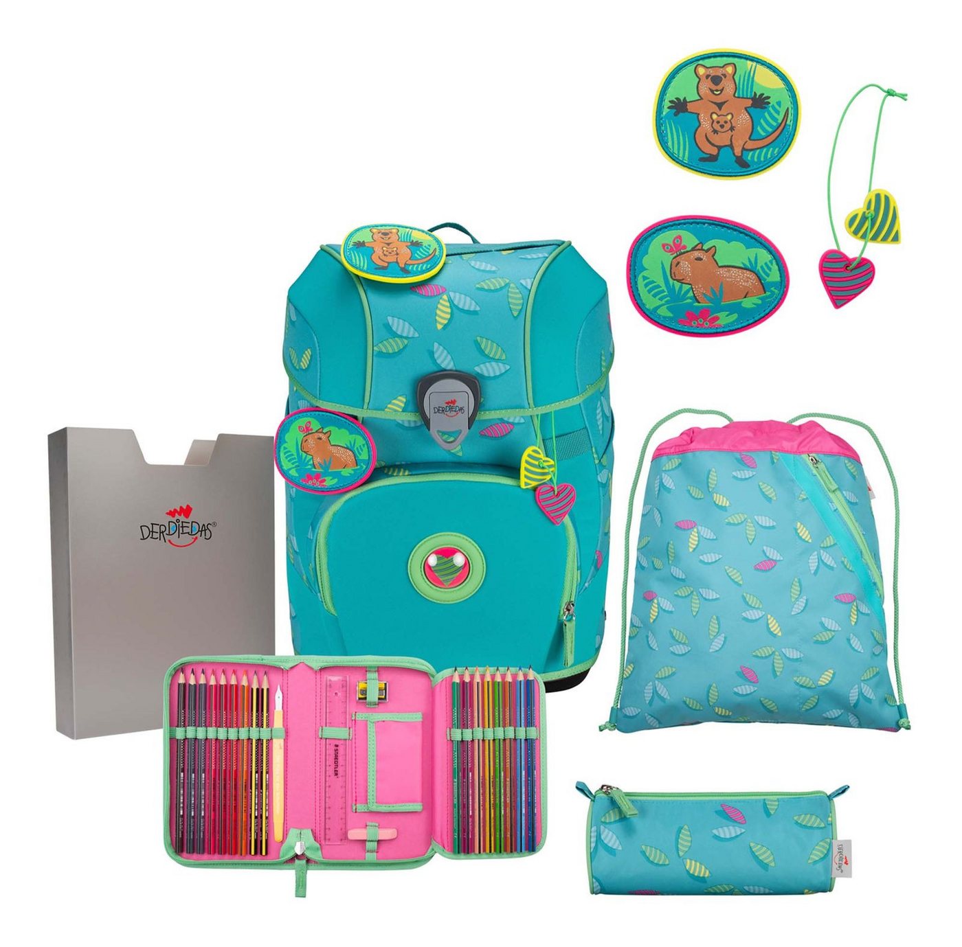 DerDieDas® Schulranzen Exklusiv Superflash Schulranzenset 5-teilig (Set, 5-tlg) von DerDieDas®