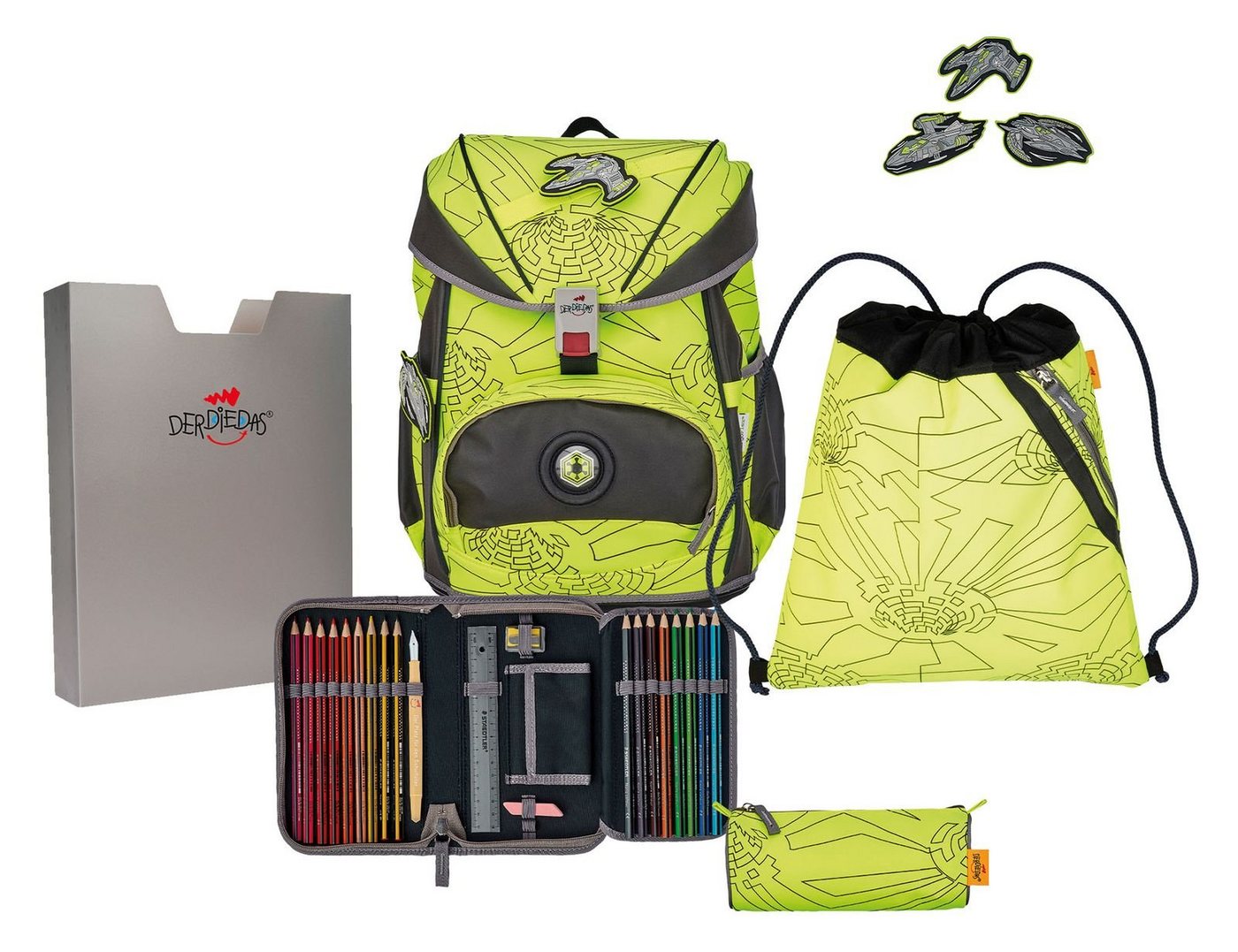 DerDieDas® Schulranzen Superflash Neon Schulranzenset 5-teilig (Set, 5-tlg) von DerDieDas®