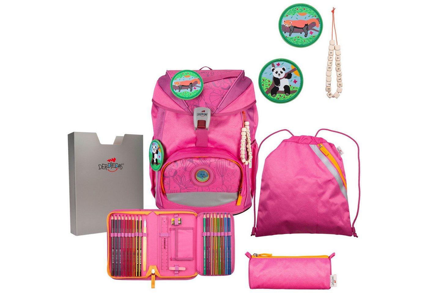 DerDieDas® Schulranzen DerDieDas Schulranzen Set 5-tlg. ErgoFlex ECO Pink Planet von DerDieDas®