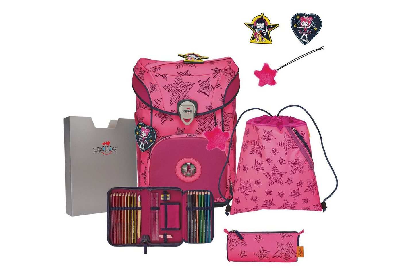 DerDieDas® Schulranzen Schulranzen Set 5-tlg. ErgoFlex Easy "Superflash" Neon Star 2023 von DerDieDas®