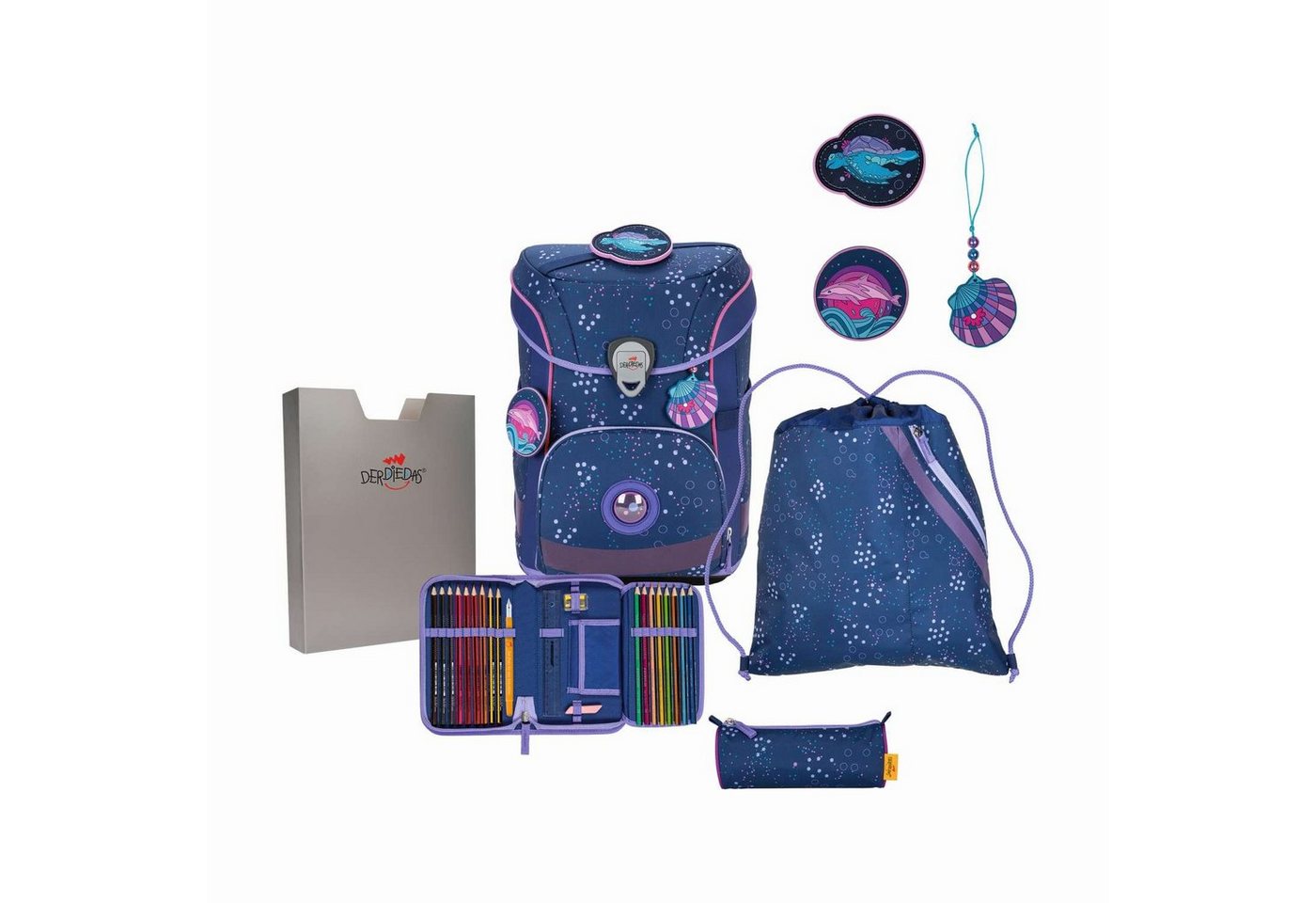 DerDieDas® Schulrucksack DerDieDas ErgoFlex Easy Deep Ocean Schulranzenset 5-teilig von DerDieDas®