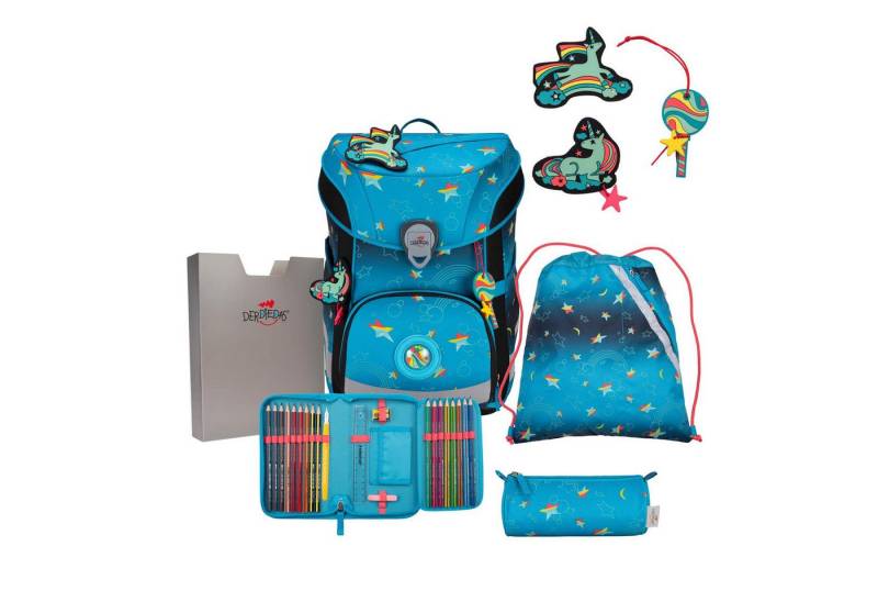 DerDieDas® Schulrucksack DerDieDas ErgoFlex Easy LED Rainbow Star Schulranzenset 5-teilig von DerDieDas®