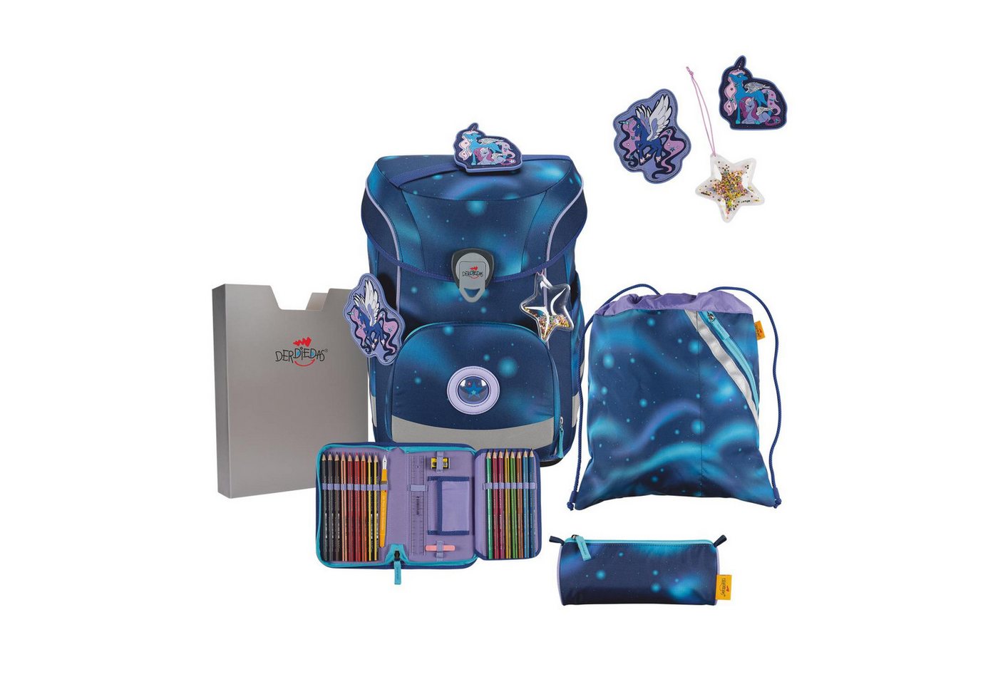 DerDieDas® Schulrucksack DerDieDas ErgoFlex Easy Luna Schulranzenset 5-teilig von DerDieDas®