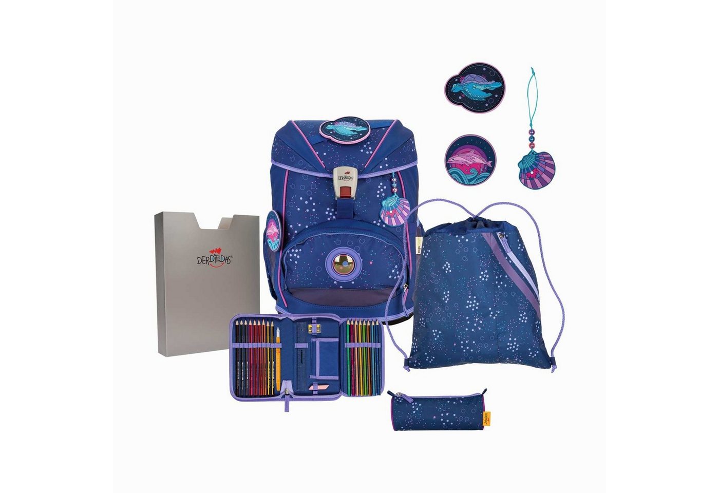 DerDieDas® Schulrucksack DerDieDas ErgoFlex Light Deep Ocean Schulranzenset 5-teilig von DerDieDas®