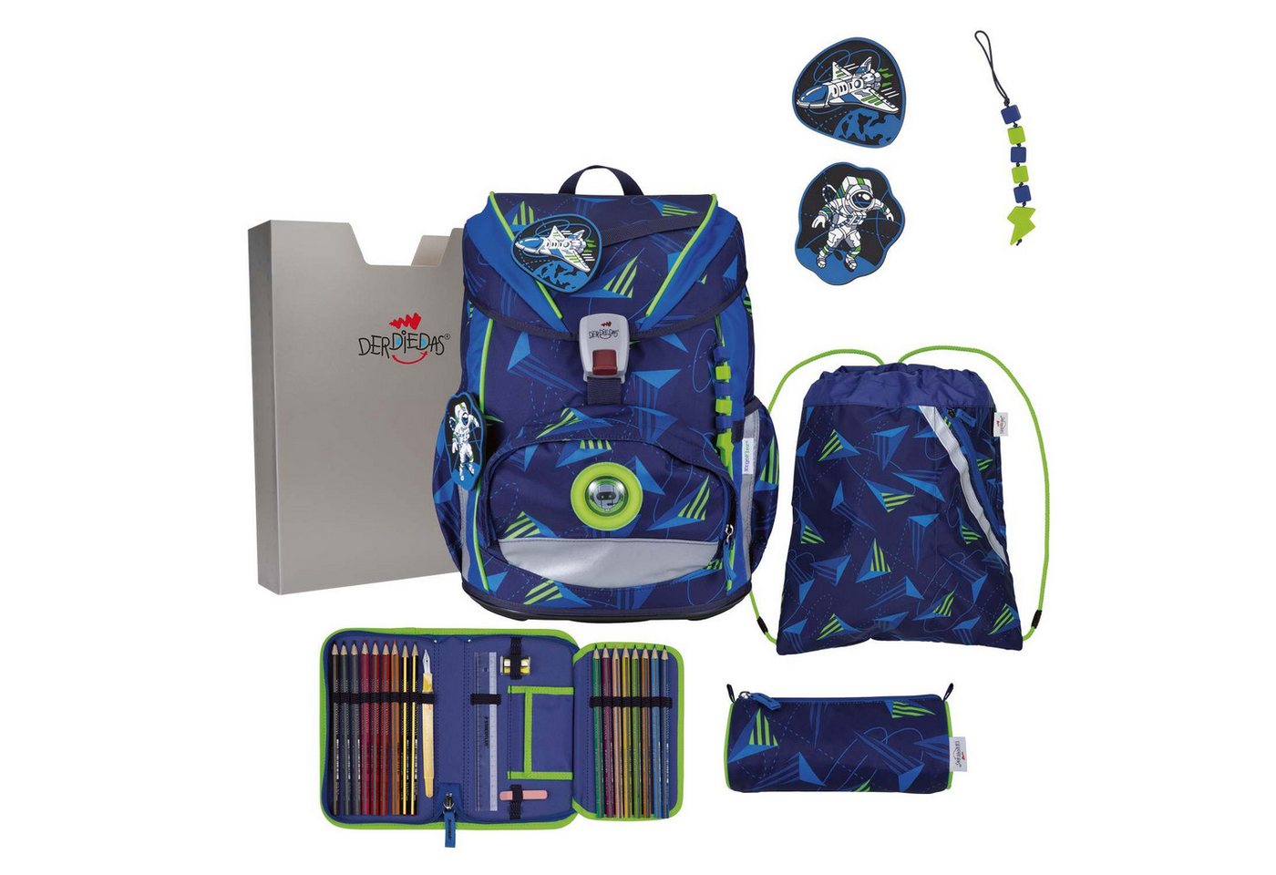 DerDieDas® Schulrucksack DerDieDas ErgoFlex Light LED Moon Mission Schulranzenset 5-teilig von DerDieDas®